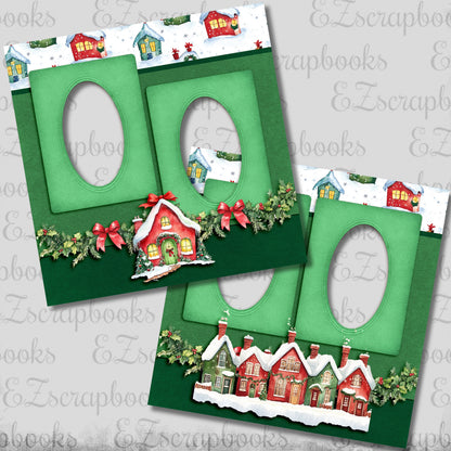 Whimsy Christmas Houses - EZ Digital Scrapbook Pages - INSTANT DOWNLOAD