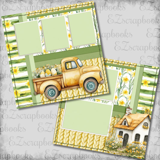 Easter Truck Yellow Cottagecore - Scrapbook Layout - 26-128