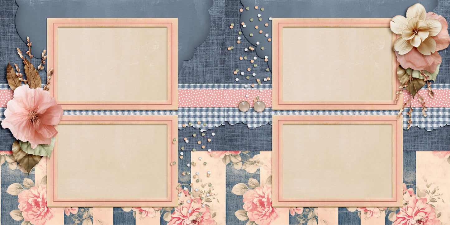 Pink Denim - Set of 5 Double Page Scrapbook Layouts - 26-1014