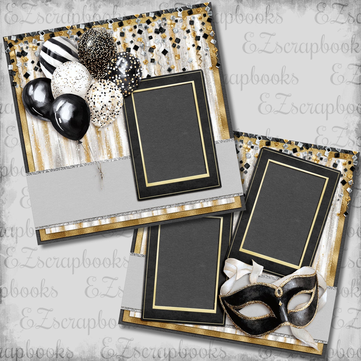 Happy New Year Mask & Balloons - Scrapbook Layout - 26-032