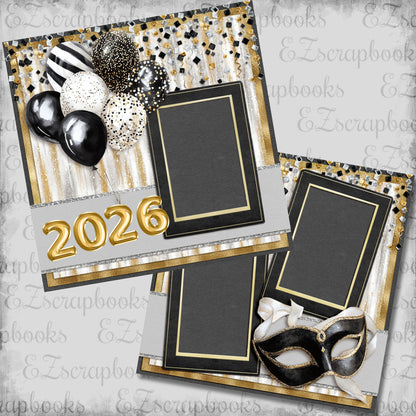 2026 Happy New Year Mask & Balloons - Scrapbook Layout - 26-038