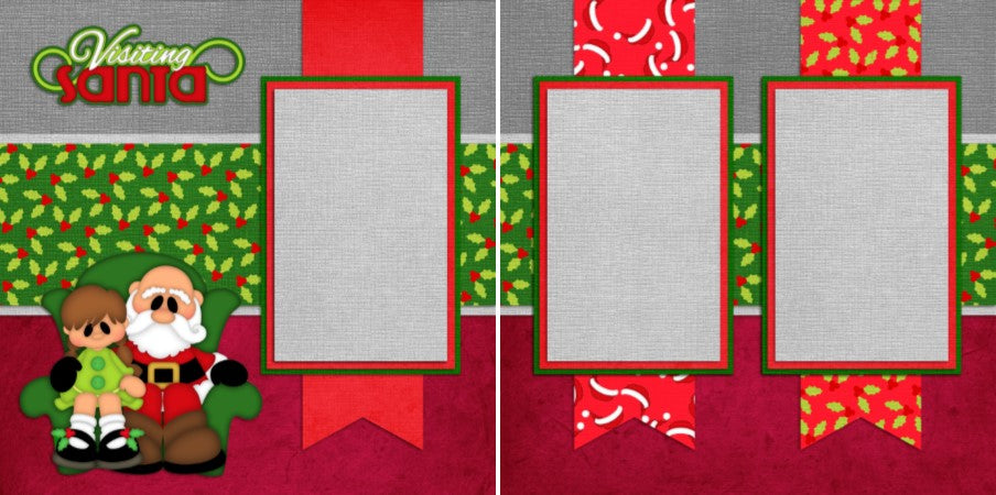 Visiting Santa Girl - Set of 5 Double Page Scrapbook Layouts - 1091