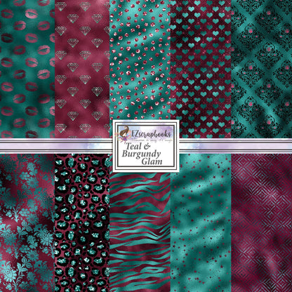 Teal & Burgundy Glam - Paper Pack - 8446