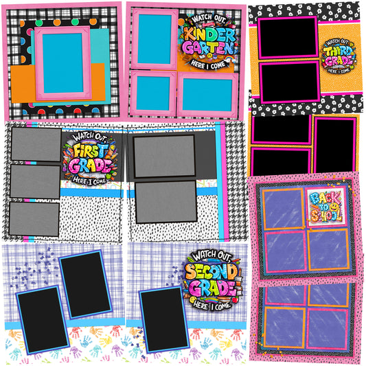 Back to School Girl Collection 1 - Set of 5 Double Page Scrapbook Layouts - 25-1086