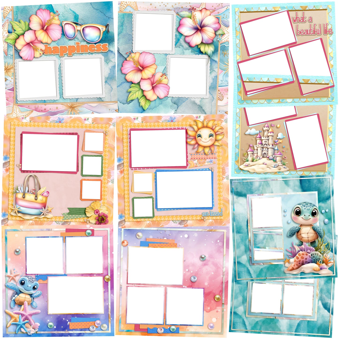 Summer Happiness EZ Quick Pages -  Digital Bundle - 10 Digital Scrapbook Pages - INSTANT DOWNLOAD