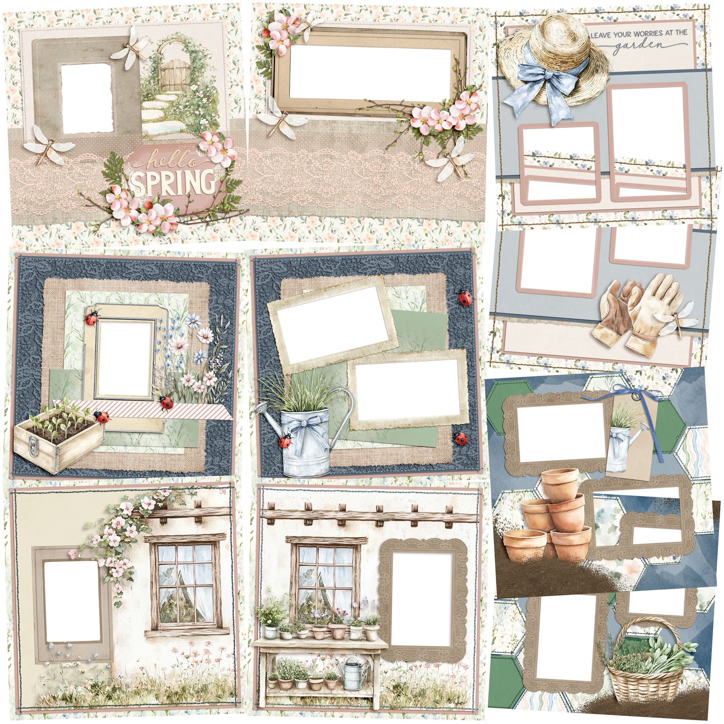 Spring Garden EZ Quick Pages -  Digital Bundle - 10 Digital Scrapbook Pages - INSTANT DOWNLOAD