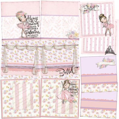 Ballet - Brown Hair EZ Background Pages -  Digital Bundle - 10 Digital Scrapbook Pages - INSTANT DOWNLOAD