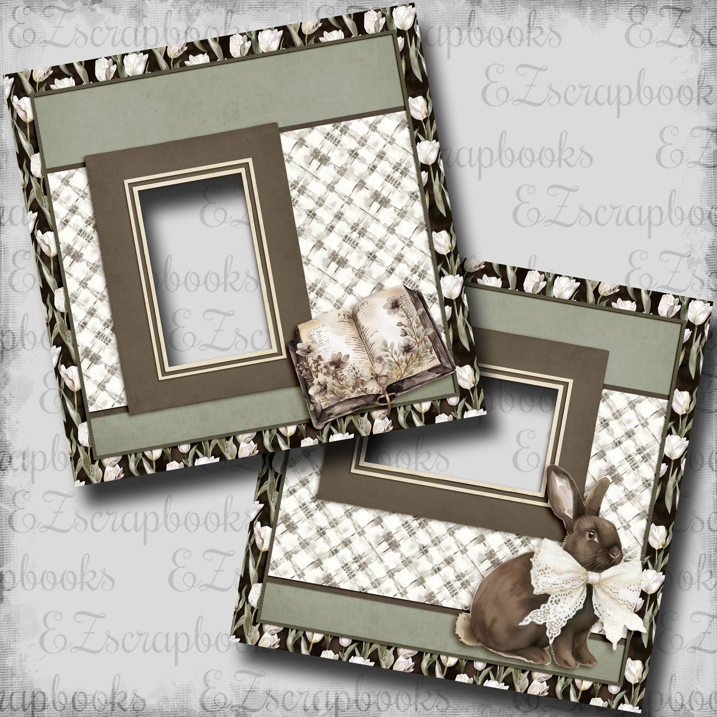 Easter Lace Bunny - EZ Digital Scrapbook Pages - INSTANT DOWNLOAD