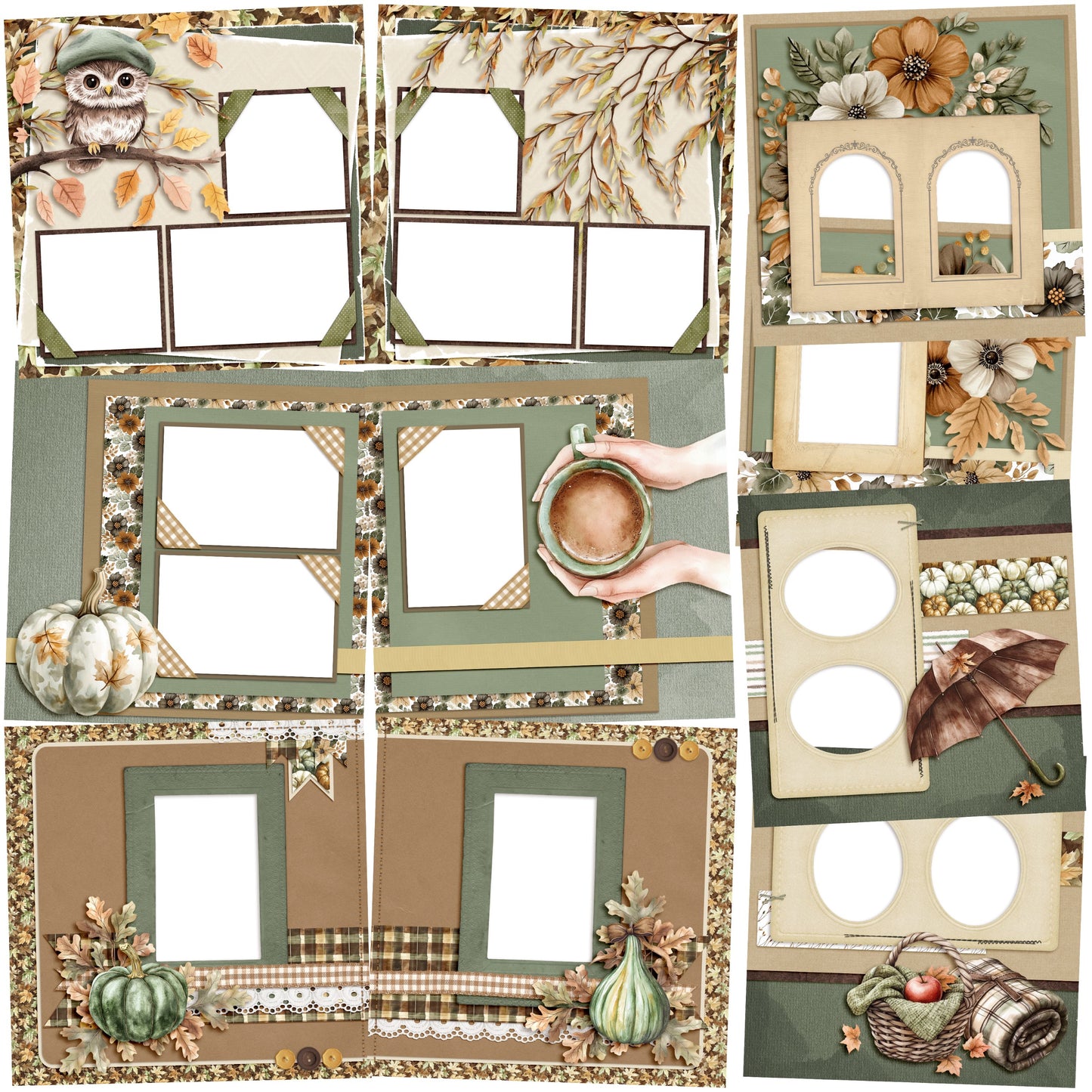 Autumn Gallery EZ Quick Pages -  Digital Bundle - 10 Digital Scrapbook Pages - INSTANT DOWNLOAD