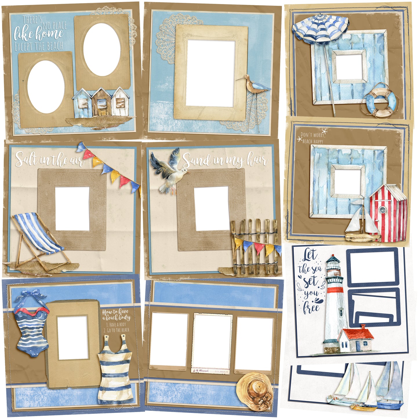 Beach Days EZ Quick Pages -  Digital Bundle - 10 Digital Scrapbook Pages - INSTANT DOWNLOAD