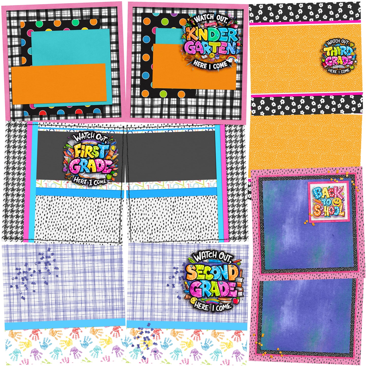 Back to School Girl Collection 1 NPM - Set of 5 Double Page Scrapbook Layouts - 25-1087