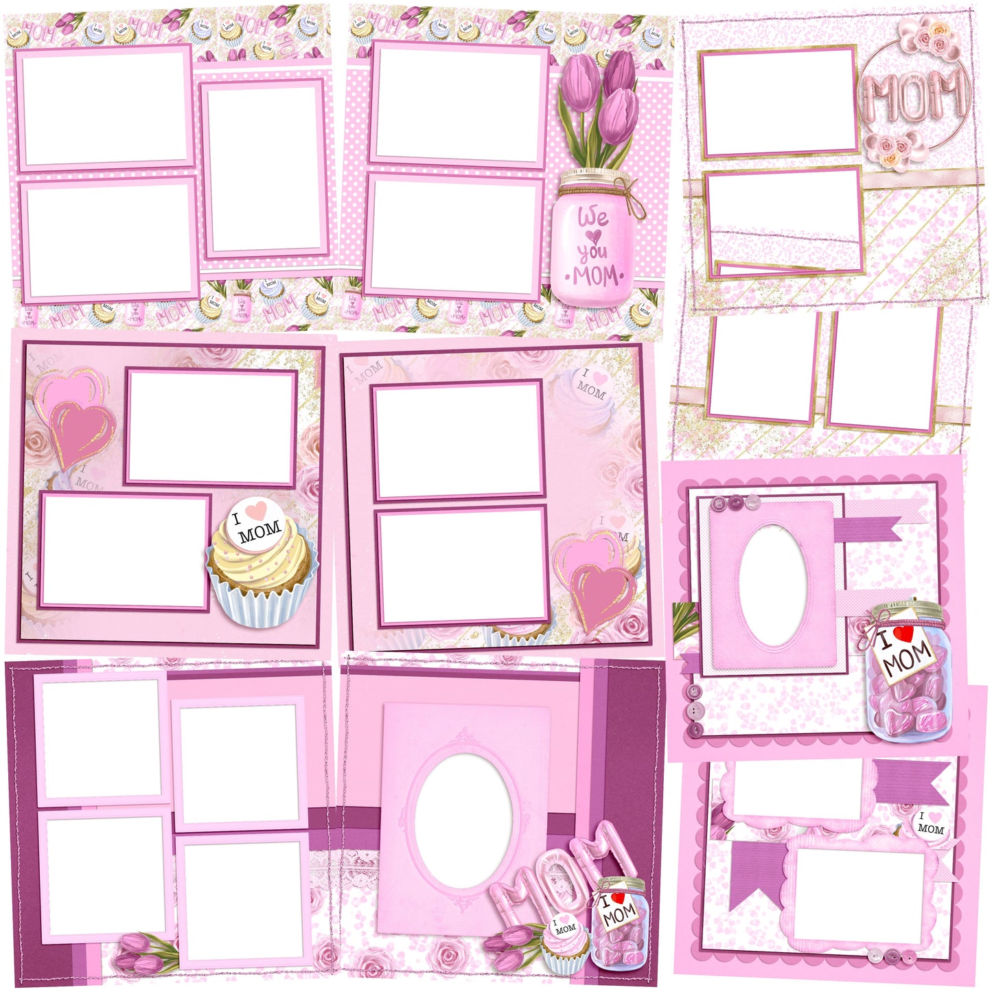 I Heart Mom EZ Quick Pages -  Digital Bundle - 10 Digital Scrapbook Pages - INSTANT DOWNLOAD