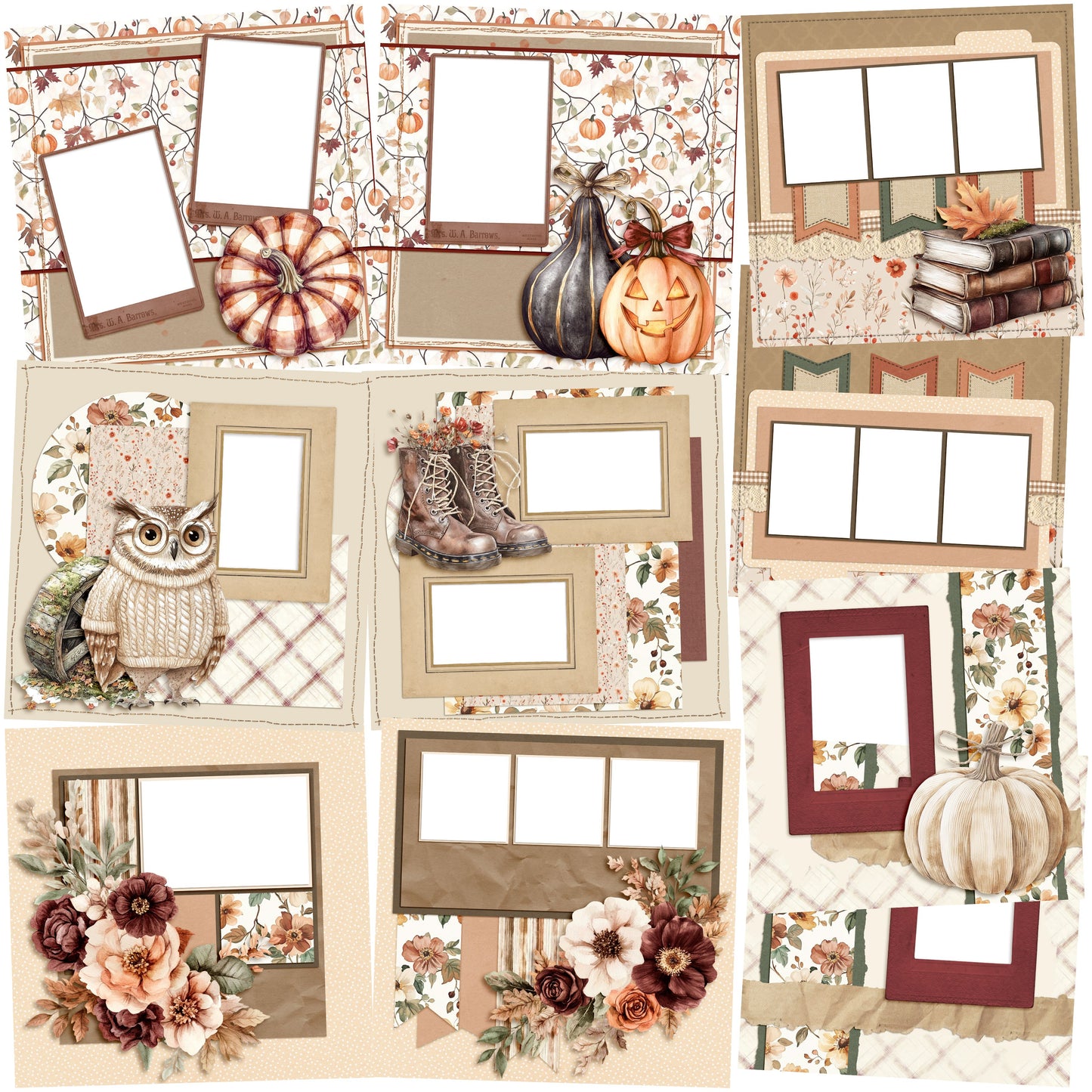 Spelling Autumn EZ Quick Pages -  Digital Bundle - 10 Digital Scrapbook Pages - INSTANT DOWNLOAD