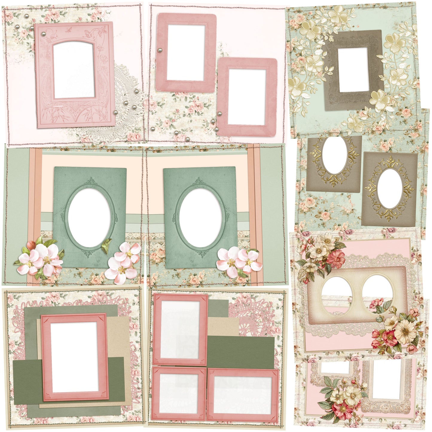 Floral & Lace EZ Quick Pages -  Digital Bundle - 10 Digital Scrapbook Pages - INSTANT DOWNLOAD