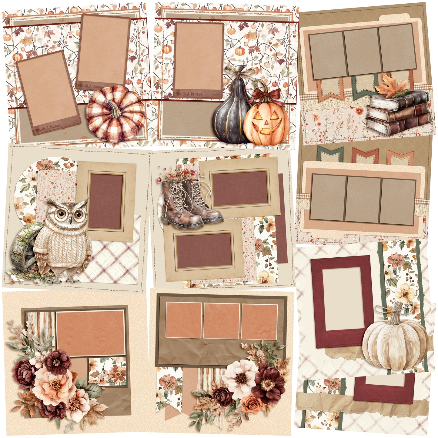 Spelling Autumn - Set of 5 Double Page Scrapbook Layouts - 25-1070