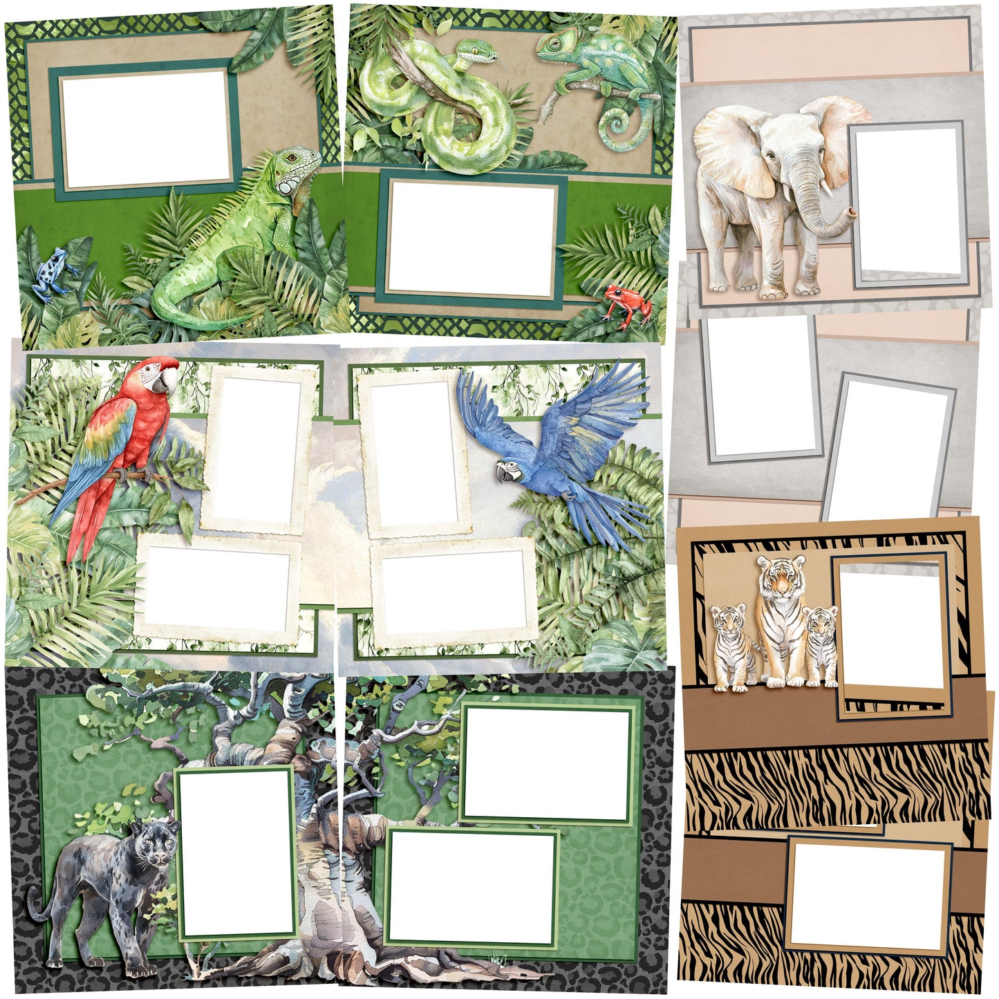Jungle Animals EZ Quick Pages -  Digital Bundle - 10 Digital Scrapbook Pages - INSTANT DOWNLOAD
