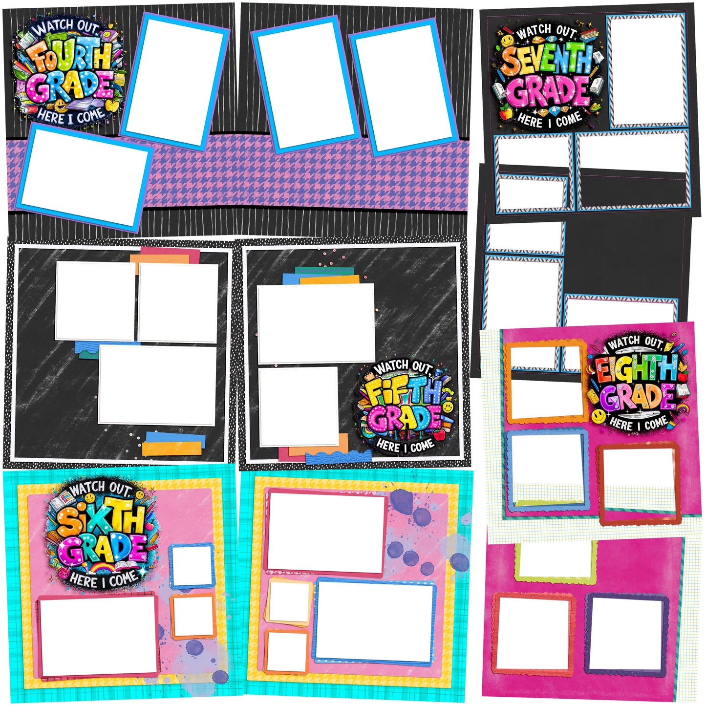 Back to School Girl Collection 2 EZ Quick Pages -  Digital Bundle - 10 Digital Scrapbook Pages - INSTANT DOWNLOAD