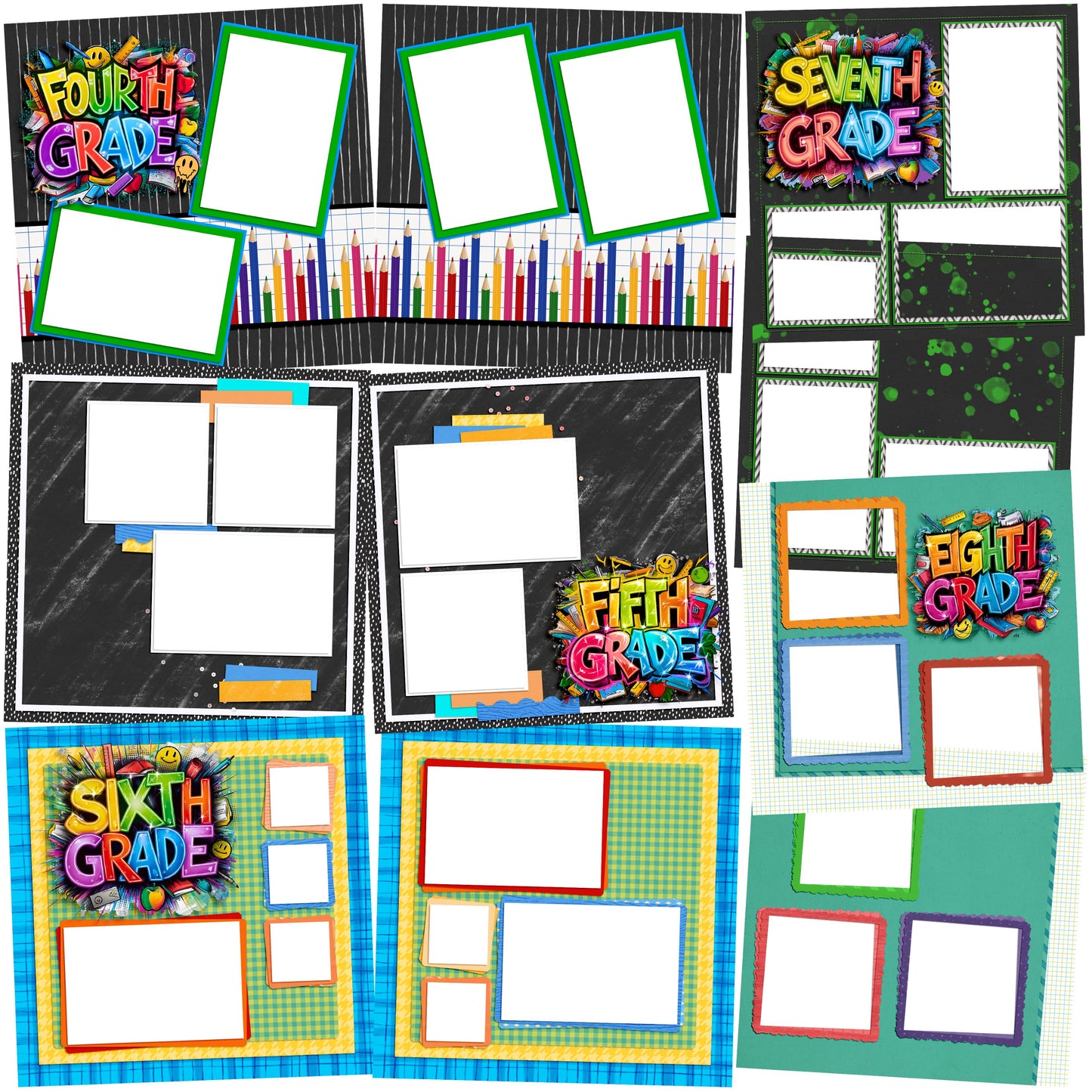 Back to School Boy Collection 1 EZ Quick Pages -  Digital Bundle - 10 Digital Scrapbook Pages - INSTANT DOWNLOAD