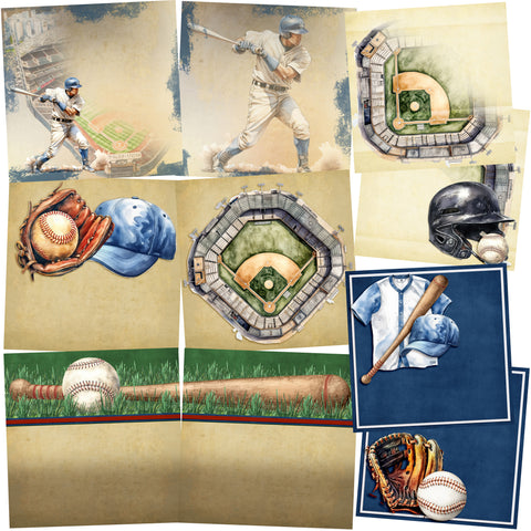 Baseball Game EZ Background Pages -  Digital Bundle - 10 Digital Scrapbook Pages - INSTANT DOWNLOAD