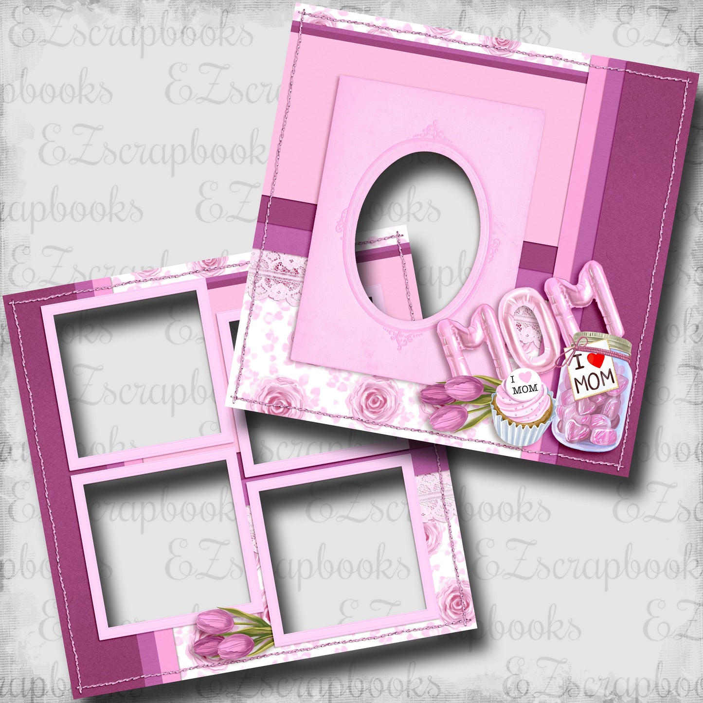 Balloon Mom Cluster - EZ Digital Scrapbook Pages - INSTANT DOWNLOAD