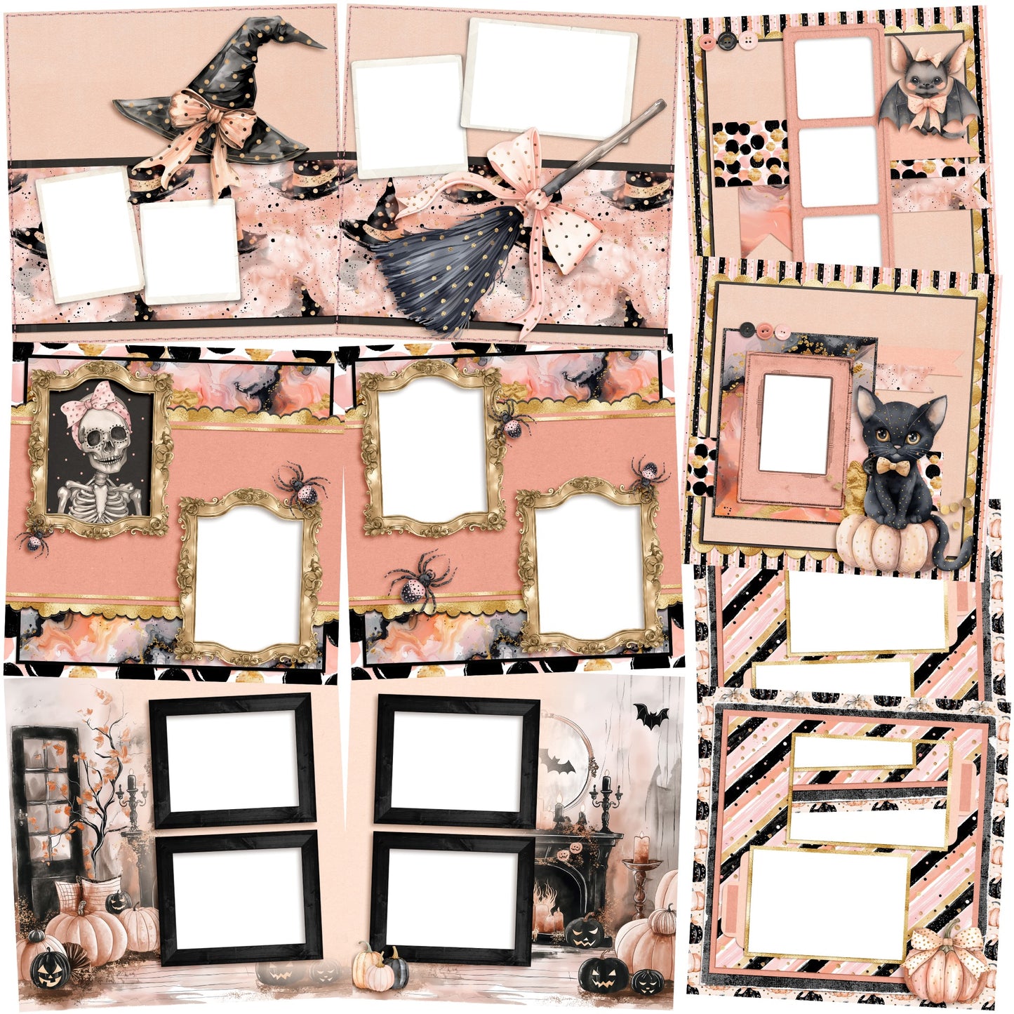 Cute Pink Halloween EZ Quick Pages -  Digital Bundle - 10 Digital Scrapbook Pages - INSTANT DOWNLOAD