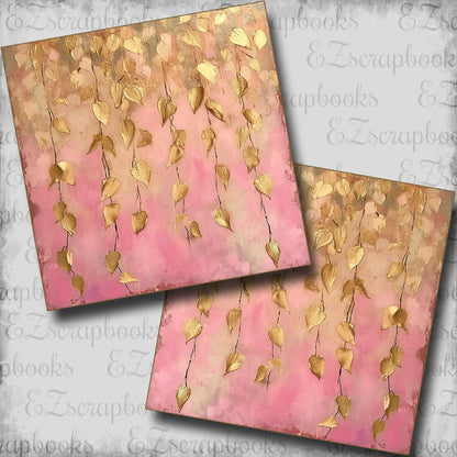 Pink & Gold Leaves NPM - Scrapbook Layout - 25-543