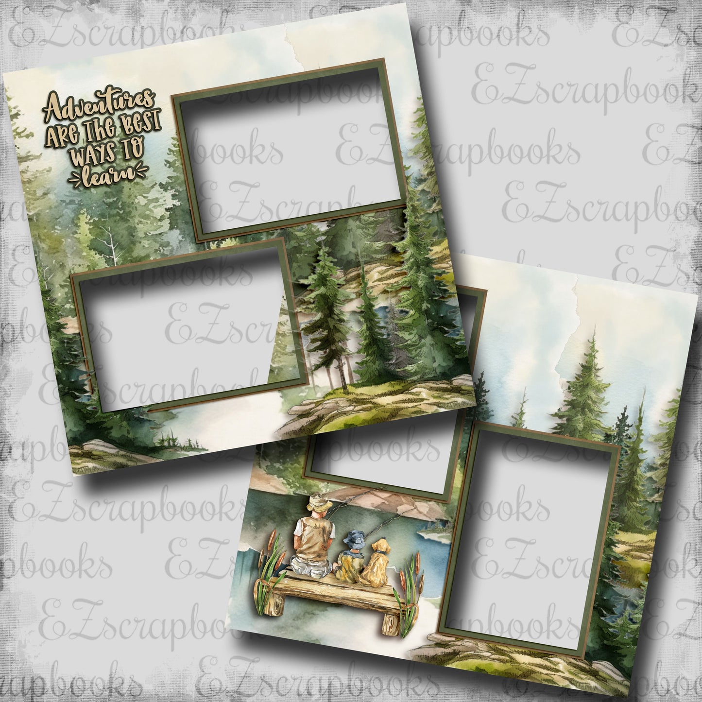 Outdoor Adventures Fishing - EZ Digital Scrapbook Pages - INSTANT DOWNLOAD