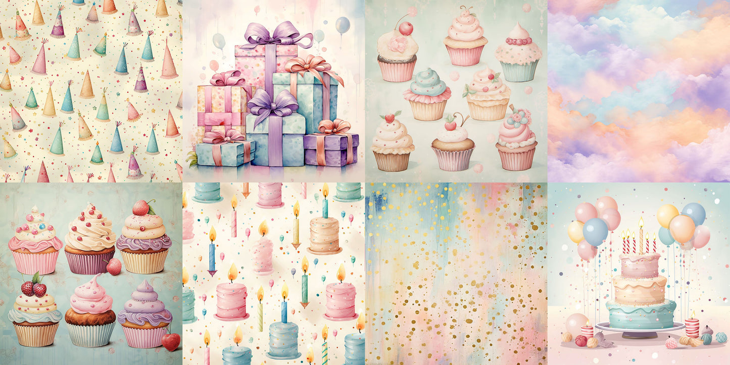Pastel Birthday NPM - Set of 5 Double Page Scrapbook Layouts - 24-1019