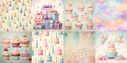 Pastel Birthday NPM - Set of 5 Double Page Scrapbook Layouts - 24-1019