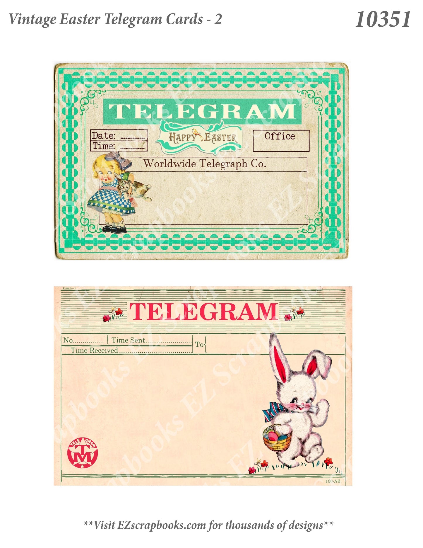 Vintage Easter Telegram Cards 2 - 10351
