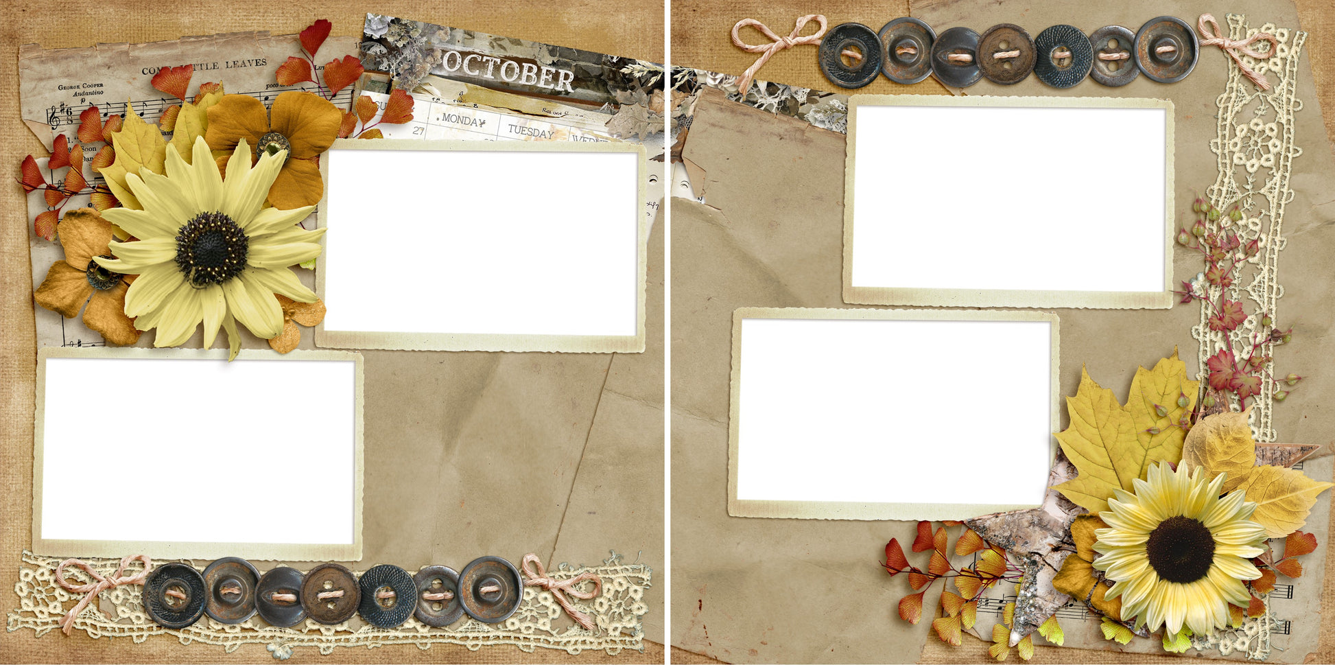 October - Digital Scrapbook Pages - INSTANT DOWNLOAD - EZscrapbooks Scrapbook Layouts Months of the Year