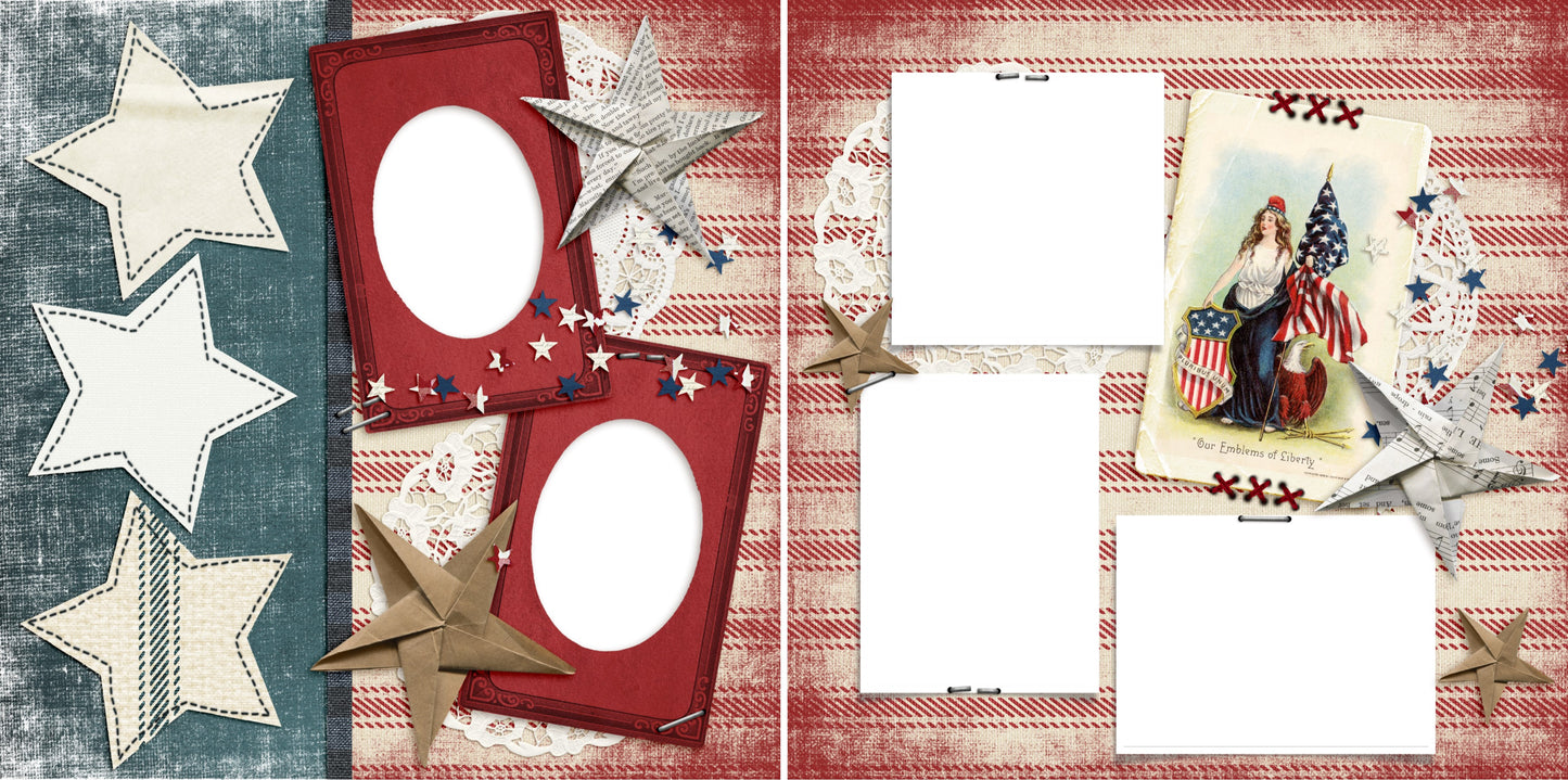 Patriotic 4th - Digital Scrapbook Pages - INSTANT DOWNLOAD - EZscrapbooks Scrapbook Layouts July 4th - Patriotic