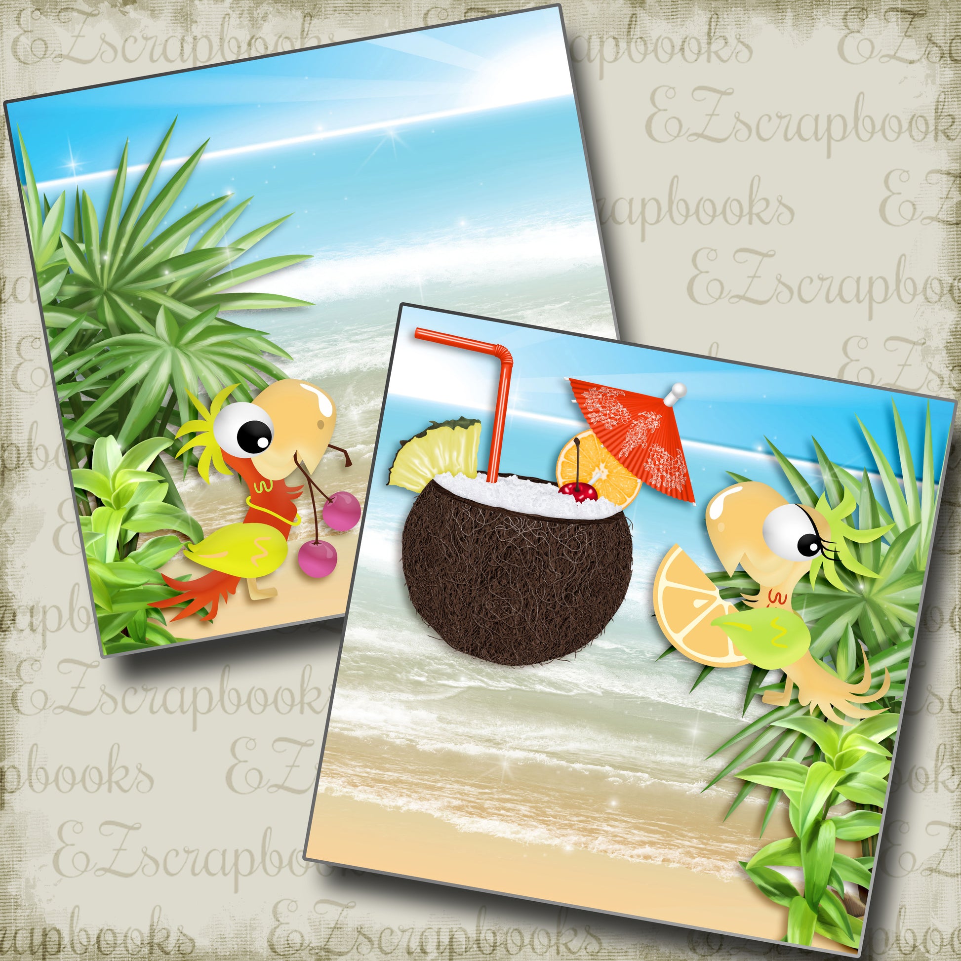 Party Parrots NPM - 4071 - EZscrapbooks Scrapbook Layouts Beach - Tropical, cruise, Summer