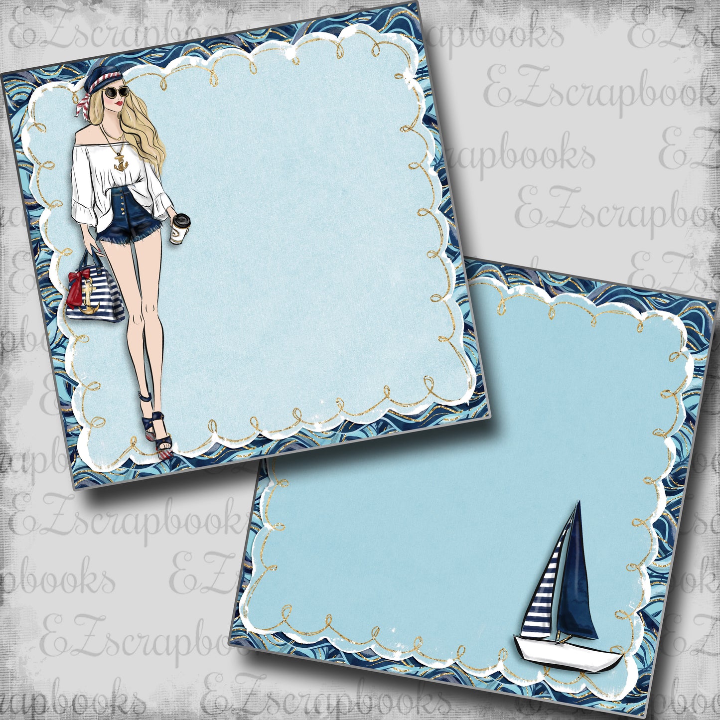 Nautical Girl Blonde NPM - 5449 - EZscrapbooks Scrapbook Layouts Beach - Tropical, cruise, Nautical, Swimming - Pool