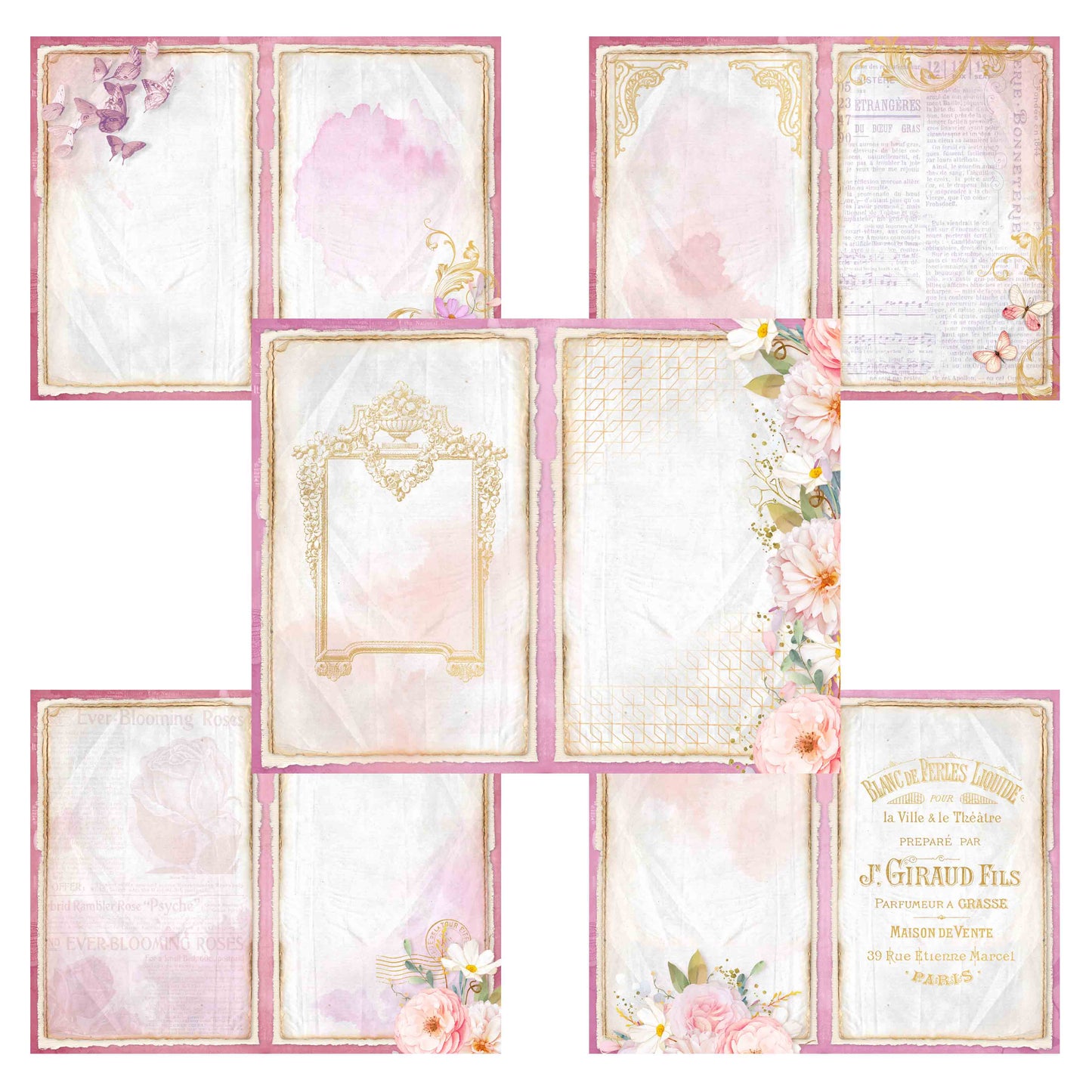 Watercolor Pink Flowers Journal Pages - 7562