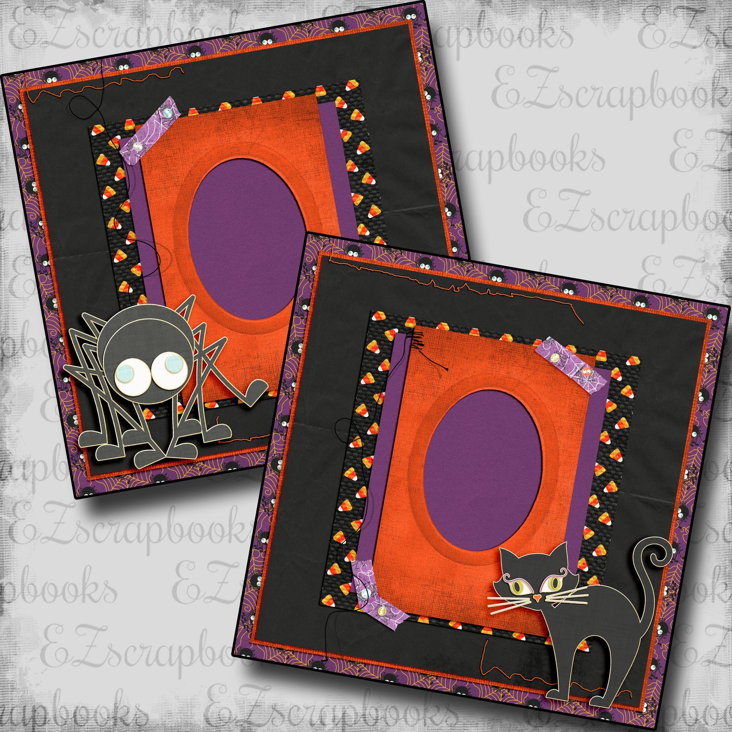Black Cat Red Frame - 5620 - EZscrapbooks Scrapbook Layouts Halloween