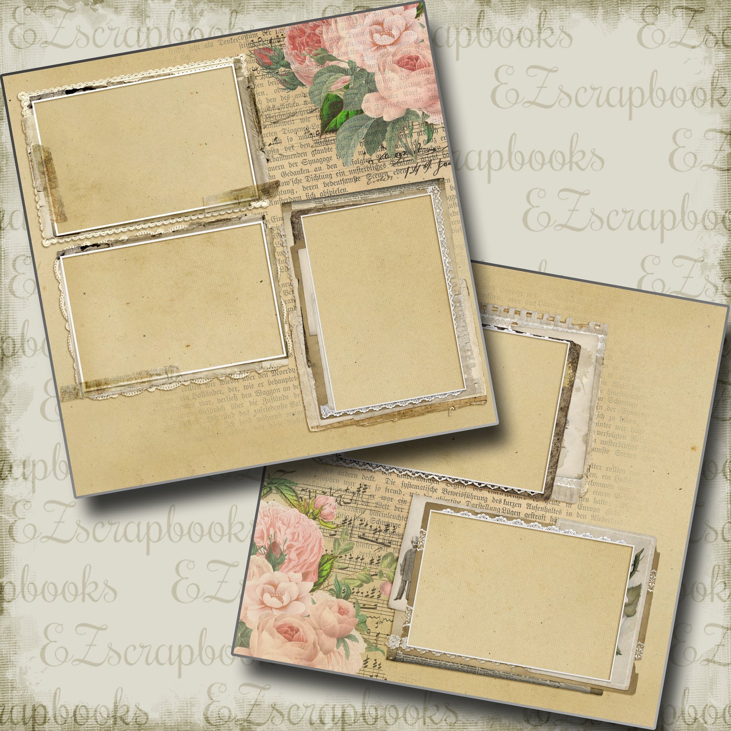Pink Flower Ephemera - 5298 - EZscrapbooks Scrapbook Layouts Ephemera, Vintage