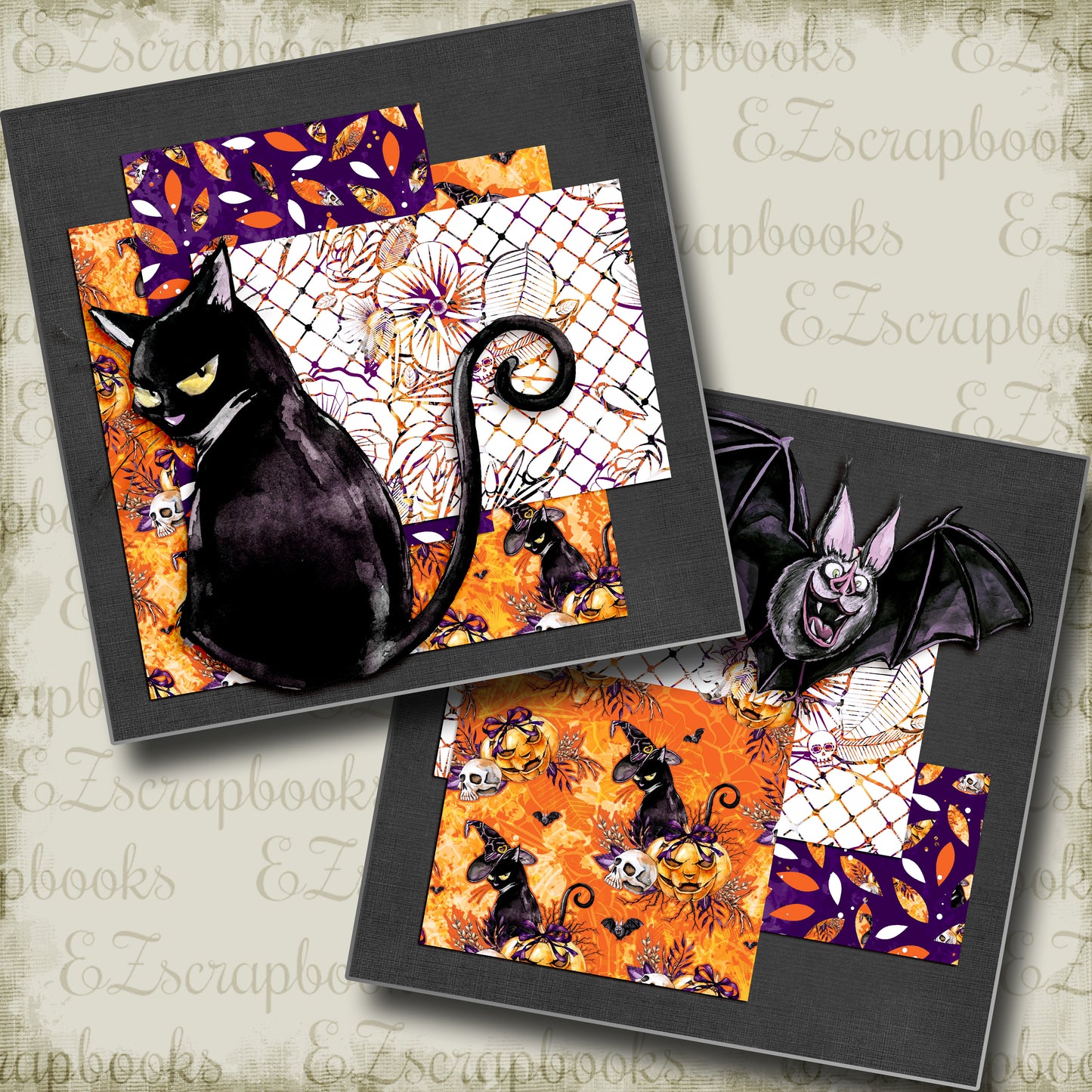 Black Cats & Bats NPM - 5011 - EZscrapbooks Scrapbook Layouts Halloween