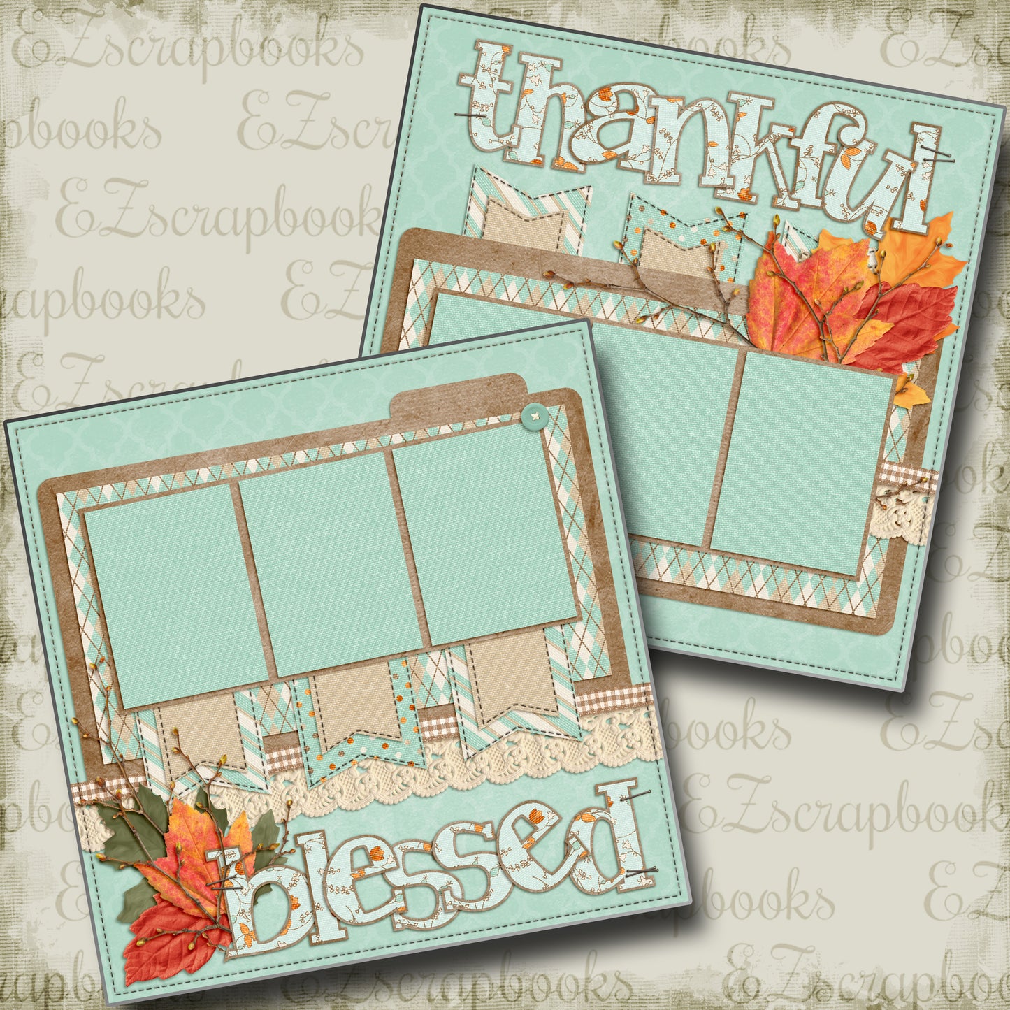 Thankful Blessed - 4380 - EZscrapbooks Scrapbook Layouts Thanksgiving