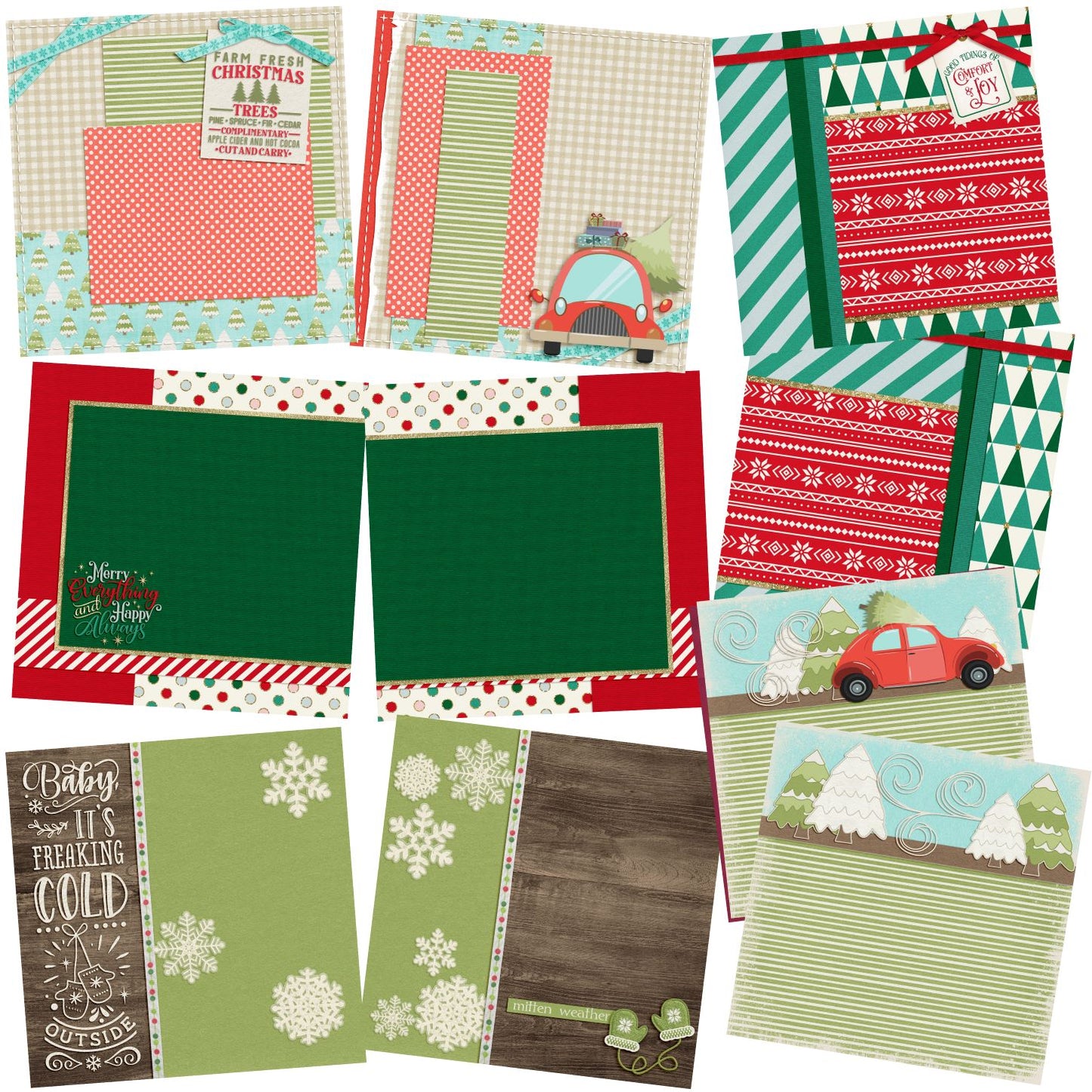 Merry Everything - Christmas - EZ Background Pages -  Digital Bundle - 10 Digital Scrapbook Pages - INSTANT DOWNLOAD