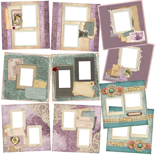 Vintage Lavender & Lace - EZ Quick Pages -  Digital Bundle - 10 Digital Scrapbook Pages - INSTANT DOWNLOAD