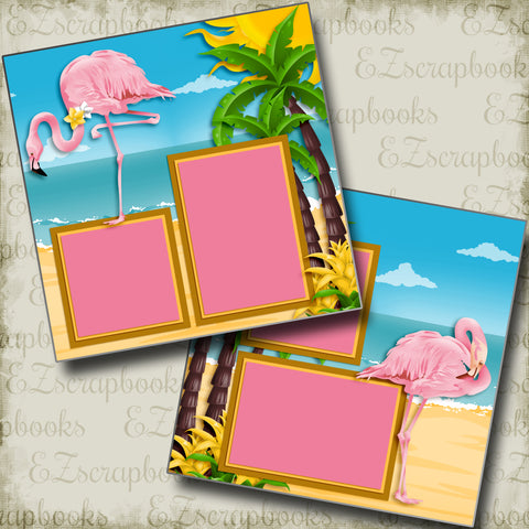 Pink Flamingos - 4064 - EZscrapbooks Scrapbook Layouts Beach - Tropical, cruise, Swimming - Pool