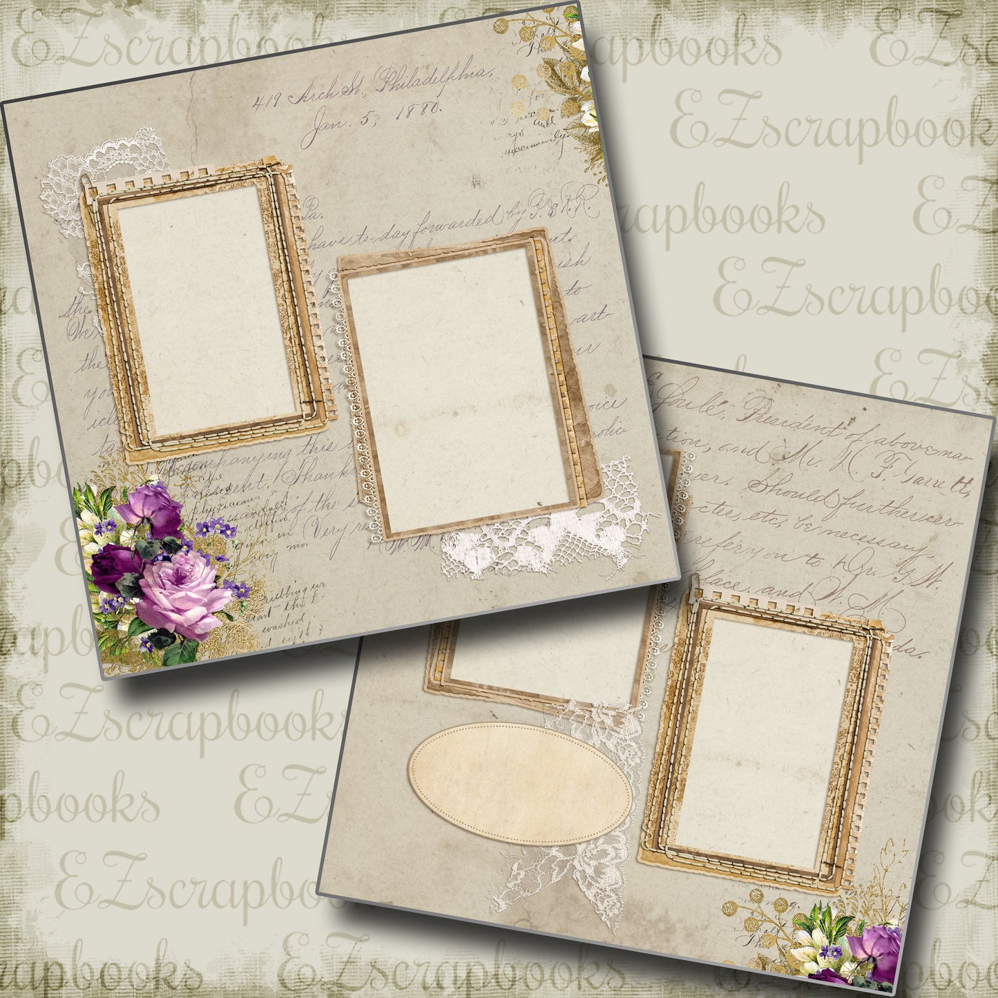 Purple Flower Ephemera - 5292 - EZscrapbooks Scrapbook Layouts Ephemera, Vintage