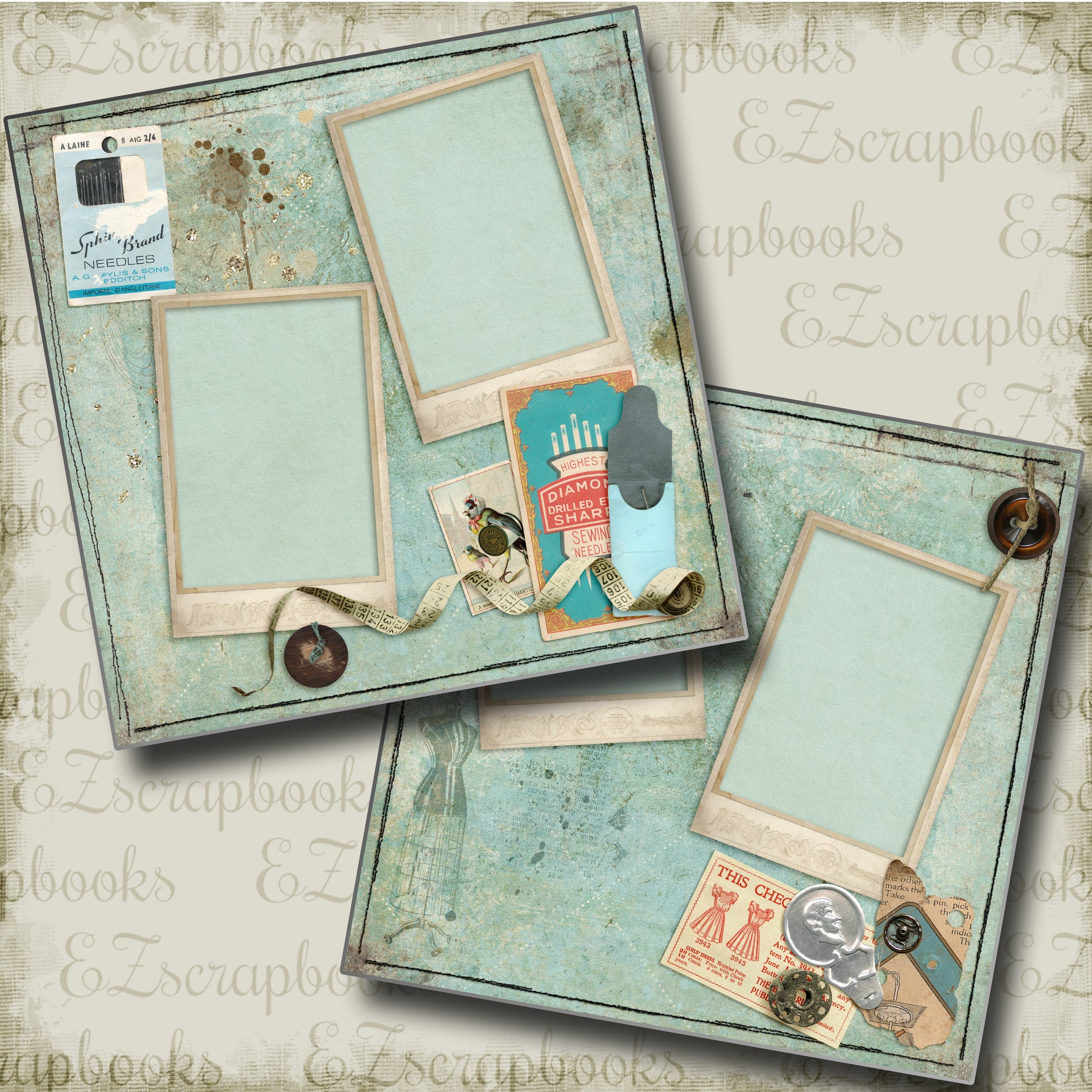 Sewing - 4636 - EZscrapbooks Scrapbook Layouts Heritage, Sewing