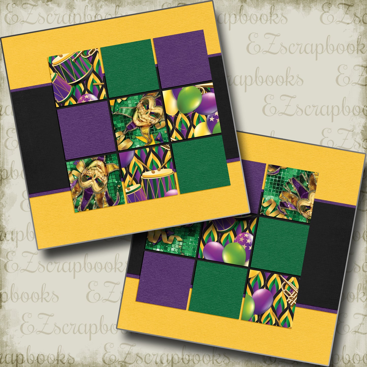 Purple Green & Gold NPM - 5319 - EZscrapbooks Scrapbook Layouts New Orleans - Mardi Gras