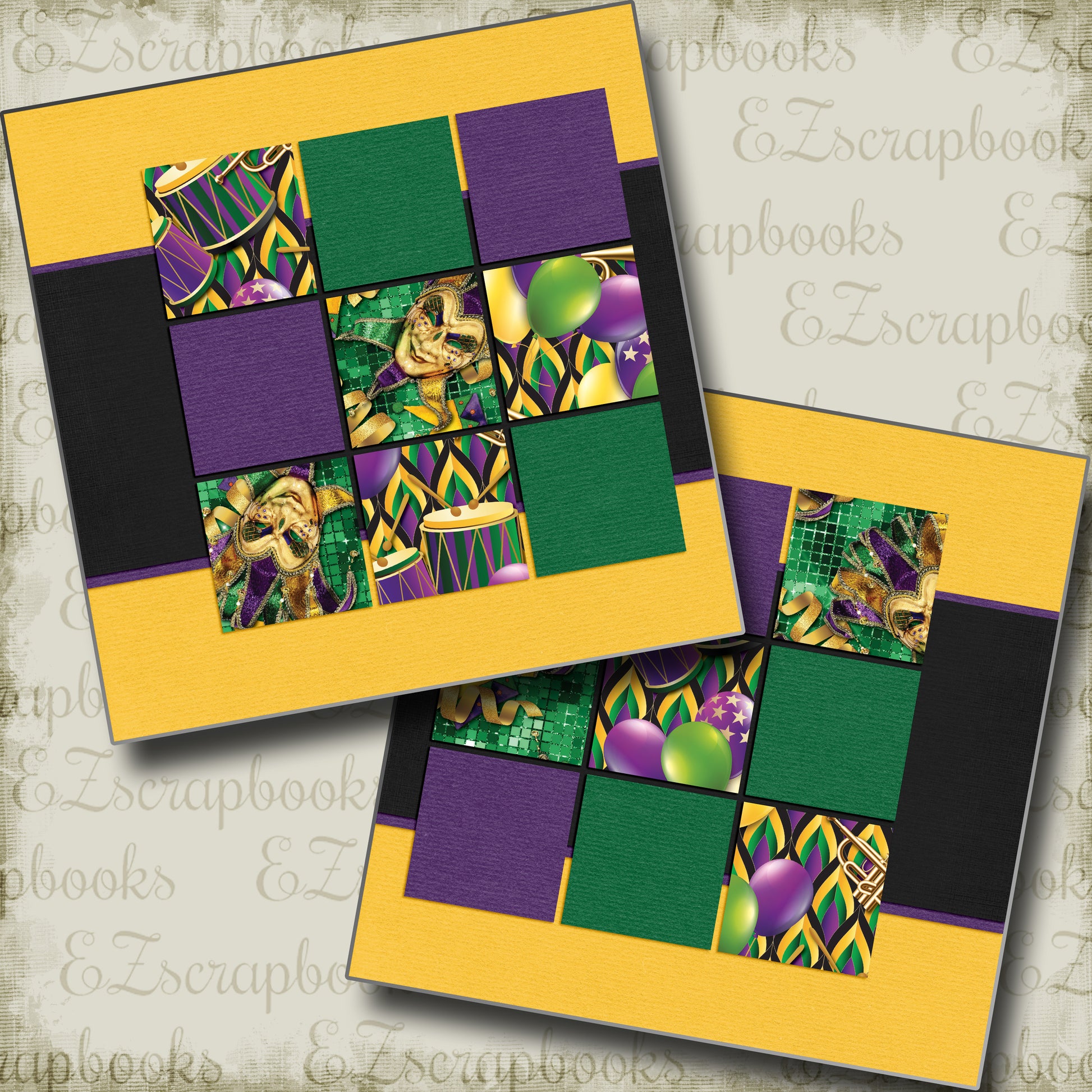 Purple Green & Gold NPM - 5319 - EZscrapbooks Scrapbook Layouts New Orleans - Mardi Gras