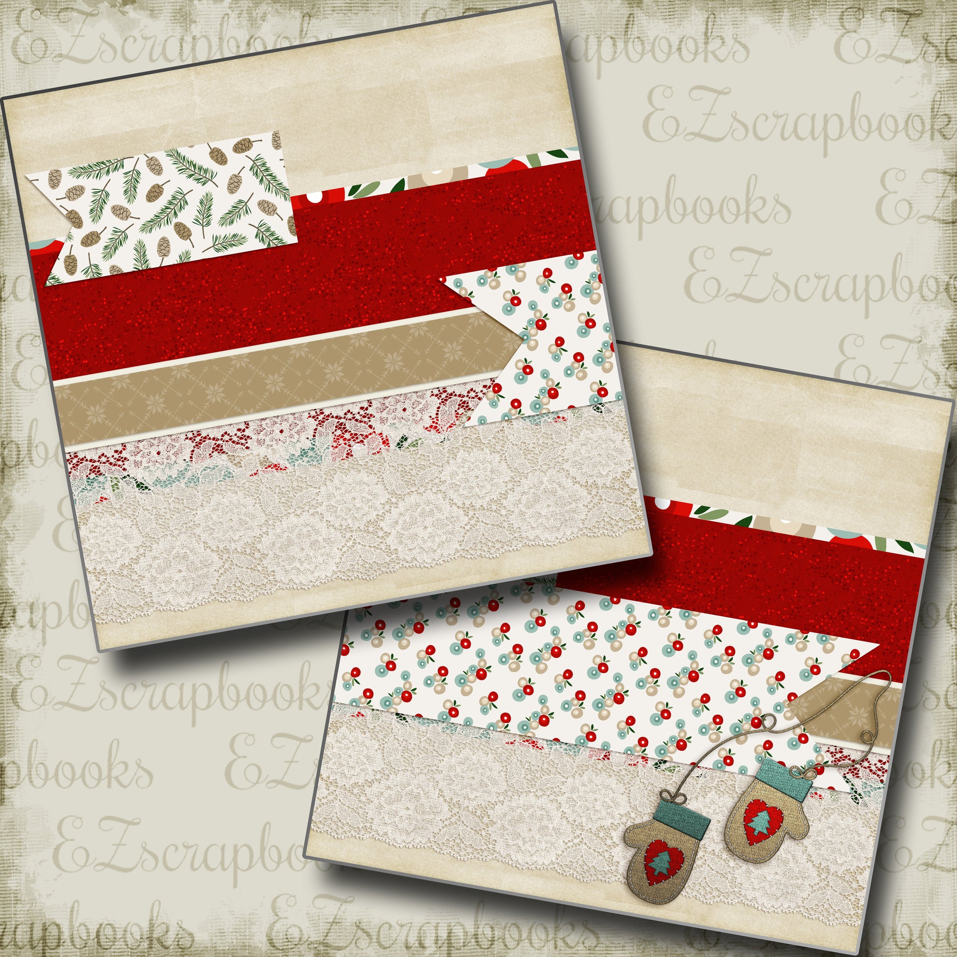 Winter Mittens NPM - 5163 - EZscrapbooks Scrapbook Layouts Christmas, Snow, Winter
