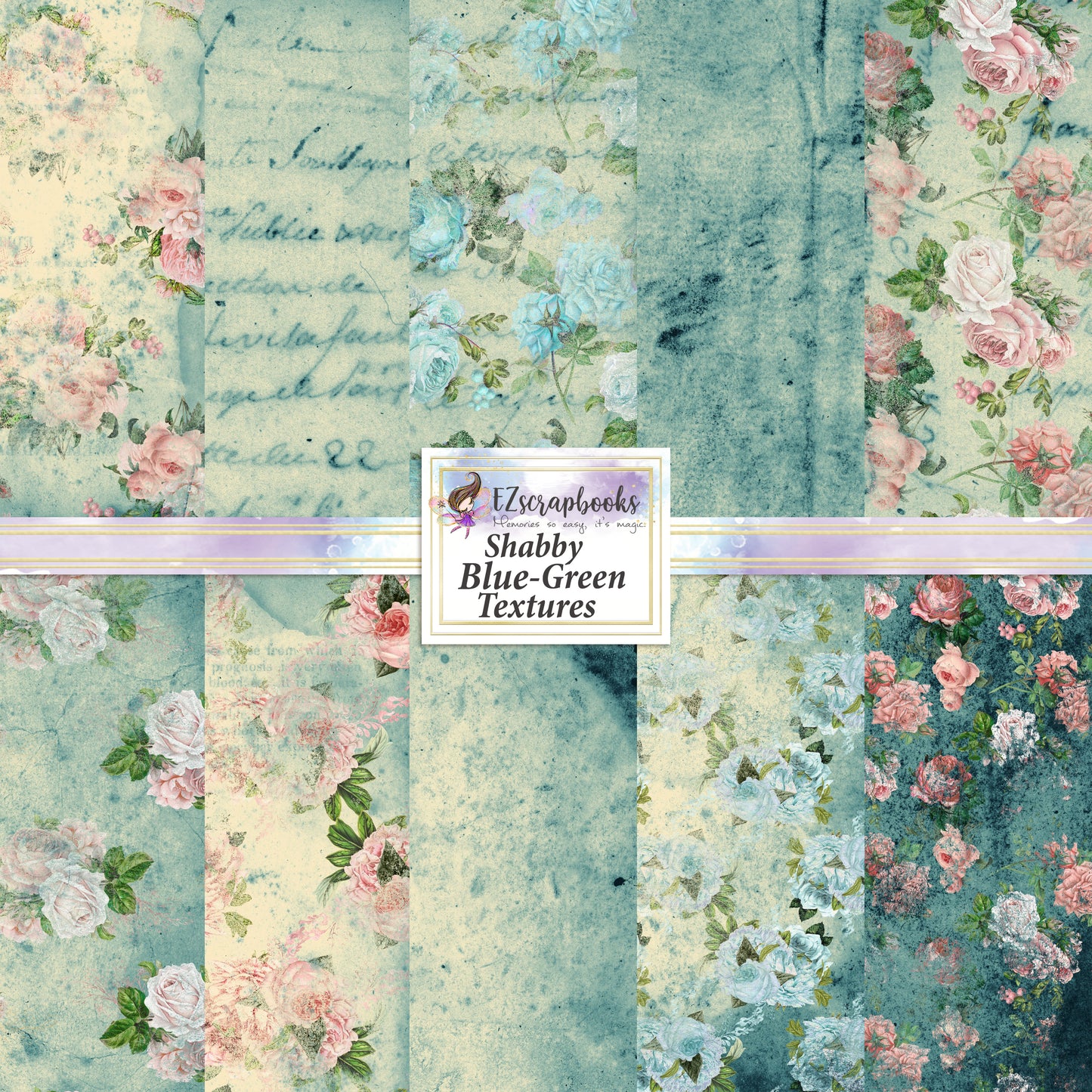 Shabby Blue-Green Textures - Paper Pack - 8172