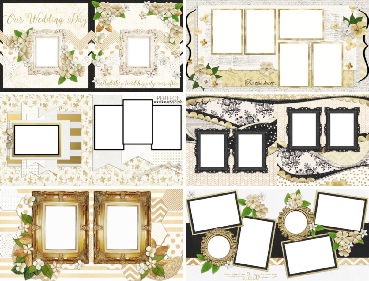 Wedding Album Set of 12 Double Page Layouts - 1044 - EZscrapbooks Scrapbook Layouts Wedding