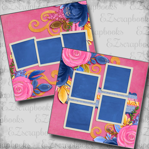 Loose-leaf Flowers - 2 Premade Scrapbook Pages - EZ Layout 5750